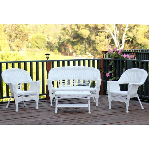 Set da conversazione da 4 pezzi per patio in vimini
