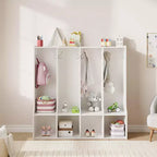 Mobiletto/armadietto a 4 scomparti marrone/bianco con 8 ganci, per bambini