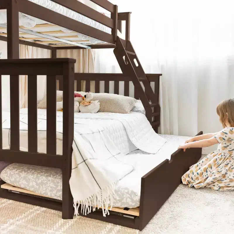 Letto a Castello in Legno Massello Max & Lily, una Piazza e Mezza con Letto Estraibile Contenitore e Scaletta per Bambini