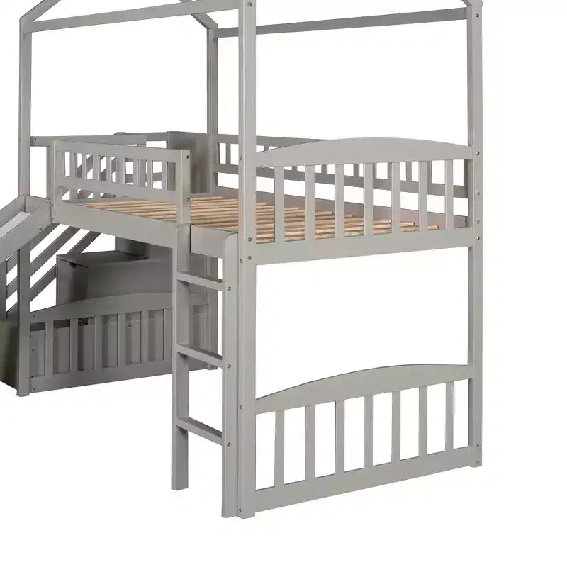 Letto a soppalco a castello con scivolo e scale, letto a soppalco con cassetti contenitori, letto a soppalco in legno a capanna per bambini e neonati