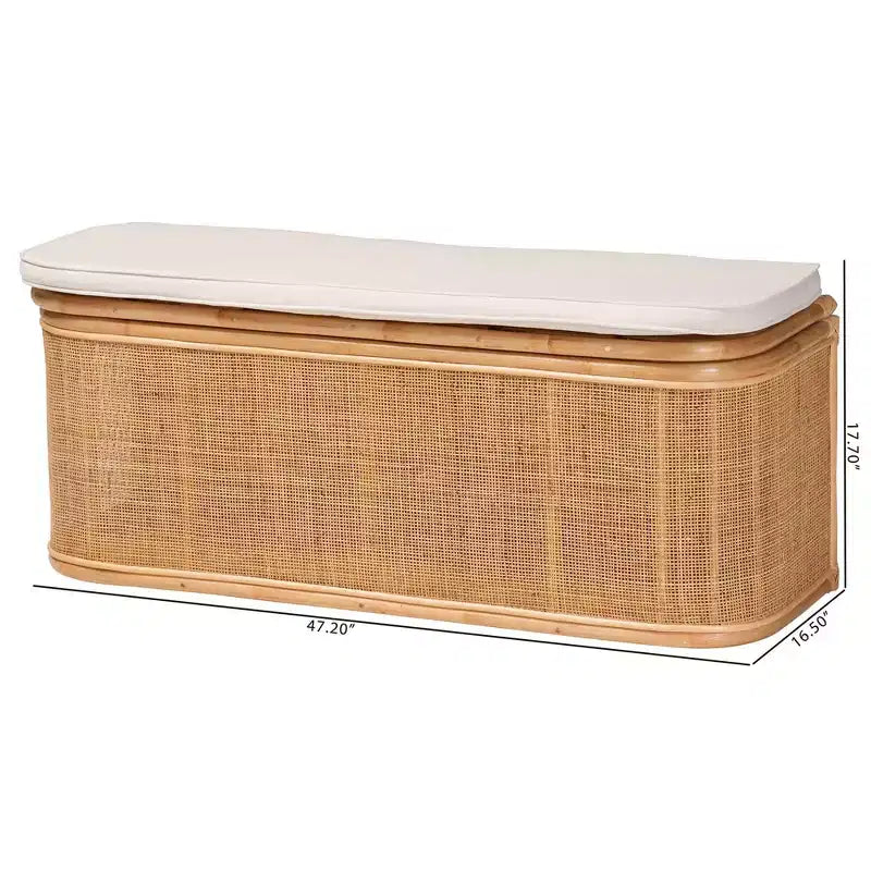 Panca contenitore in rattan naturale Bali & Pari Ishana Naturale/Bianco: Rivestimento in poliestere, telaio in compensato, nessun montaggio richiesto