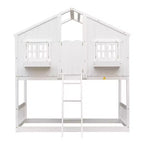 Letto a soppalco a forma di casetta con scaletta e spondine per bambini, in legno, misura singola