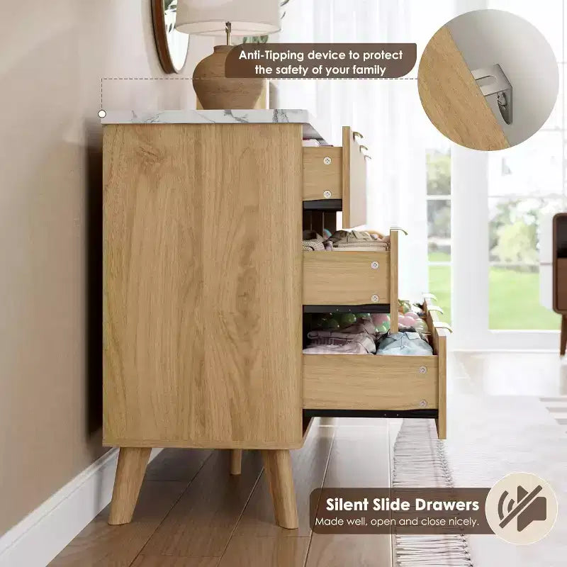 Cassettiera scanalata a 9 cassetti, Comò moderno, Mobile TV in legno, Design a profilo curvo, per soggiorno, corridoio