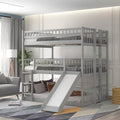 Letto a Castello Triplo Full Over Full con Scaletta Convertibile e Scivolo, Letto Triplo con Sponde di Protezione, Bianco/Grigio/Espresso - ModernLuxe
