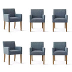 Set di 6 sedie da pranzo imbottite con braccioli, poltrone moderne in lino con gambe in legno, sedie occasionali per sala da pranzo, soggiorno - Panipeachy