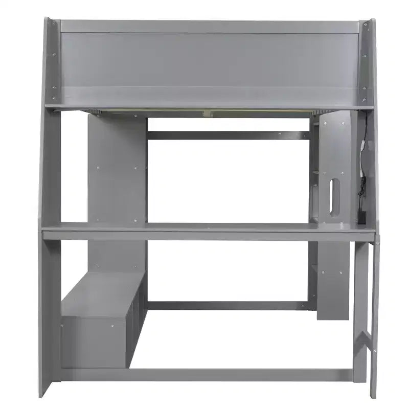 Letto a soppalco da gaming Whisen Wood, formato singolo, con scrivania, mensole multi-storage, LED e un appendiabiti