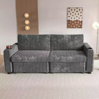 Divano Letto Sezionale Dyonery 91 con Letto Estraibile, Schienale Reclinabile/Due Letti Estraibili/Porte USB/Portabicchieri, Velluto a Coste Peluche