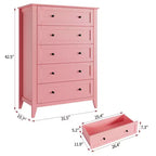 Comò a 5 cassetti alto 108 cm per camera da letto, mobile contenitore in legno con cassetti profondi 30 cm e pomelli in metallo dorato, ideale per ingresso o corridoio