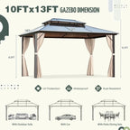 EROMMY Gazebo a tetto rigido, Pergola da esterno con doppio tetto, zanzariere e tende, Tenda da sole resistente per patio, cortile, feste in piscina