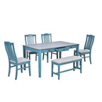 Set da pranzo di 6 pezzi in legno con 4 sedie e panca, tavolo con cassetto