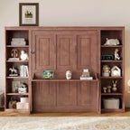 Letto a scomparsa matrimoniale/queen size salvaspazio con scrivania e libreria, marrone scuro - ModernLuxe