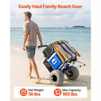 VEVOR Carrello da Spiaggia con Grandi Ruote per Sabbia, Piattaforma di Carico 50,8x38,1 cm, Carrello Pieghevole per Sabbia con Ruote a Palloncino da 30,5 cm, Capacità di Carico 75 kg, Argento+Nero