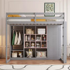 Letto a soppalco per bambini con armadio e mensole, Struttura in legno per letto a soppalco con mobiletto contenitore per bambini e ragazzi