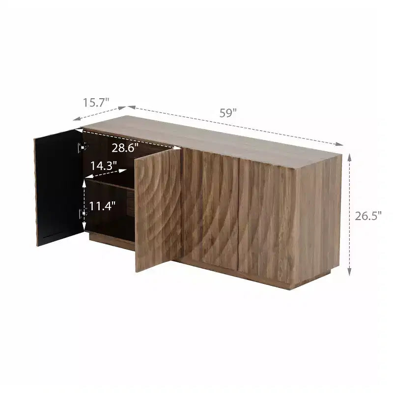 59 Modern Spiral Madia Buffet, Mobile Contenitore a Basso Profilo da Ingresso con Ante a Ondulazione 3D
