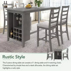 Set da pranzo da 5 pezzi in stile rustico ad altezza bancone con sedie per 4 persone, tavolo rettangolare in legno con ripiani e scomparto per bar/vino