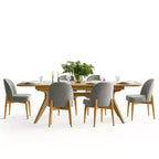 Set da pranzo da 7 pezzi, tavolo allungabile 78-96 con base a cavalletto e sedie imbottite con gambe in legno massello-Panipeachy