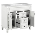 Mobile Bagno Moderno da 90cm con Lavabo Integrato e Specchiera, 2 Ante e 2 Cassetti