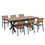 Set da pranzo da esterno allungabile a 7 pezzi con tavolo allungabile e 6 sedie con braccioli