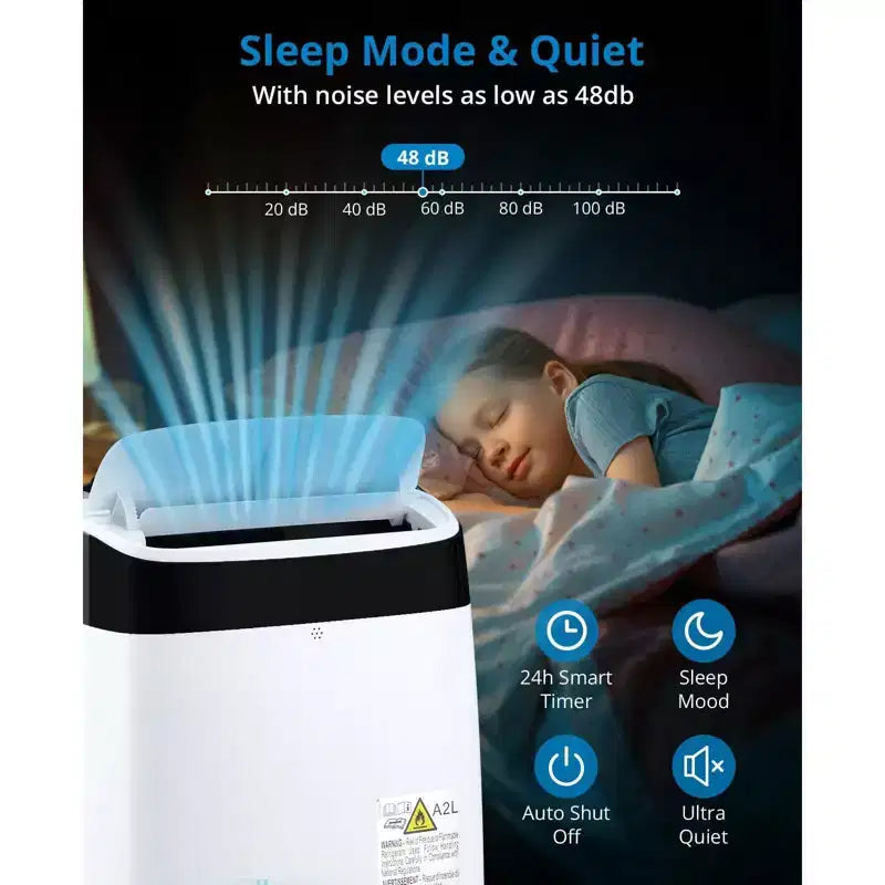 Condizionatore portatile da 10000 BTU, climatizzatore domestico con telecomando per ambienti fino a 42 mq, funzioni 3-in-1/timer 24 ore/ruote piroettanti