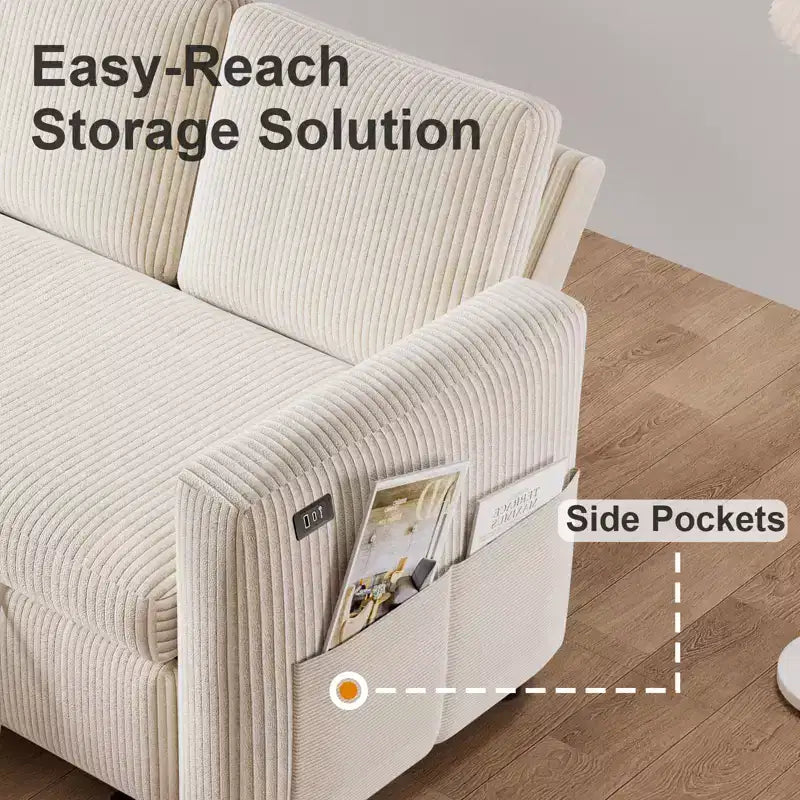 Dyonery Divano Letto Angolare 81, Divano Estraibile a L con Chaise Longue Reversibile con Contenitore, USB, Schienale Reclinabile