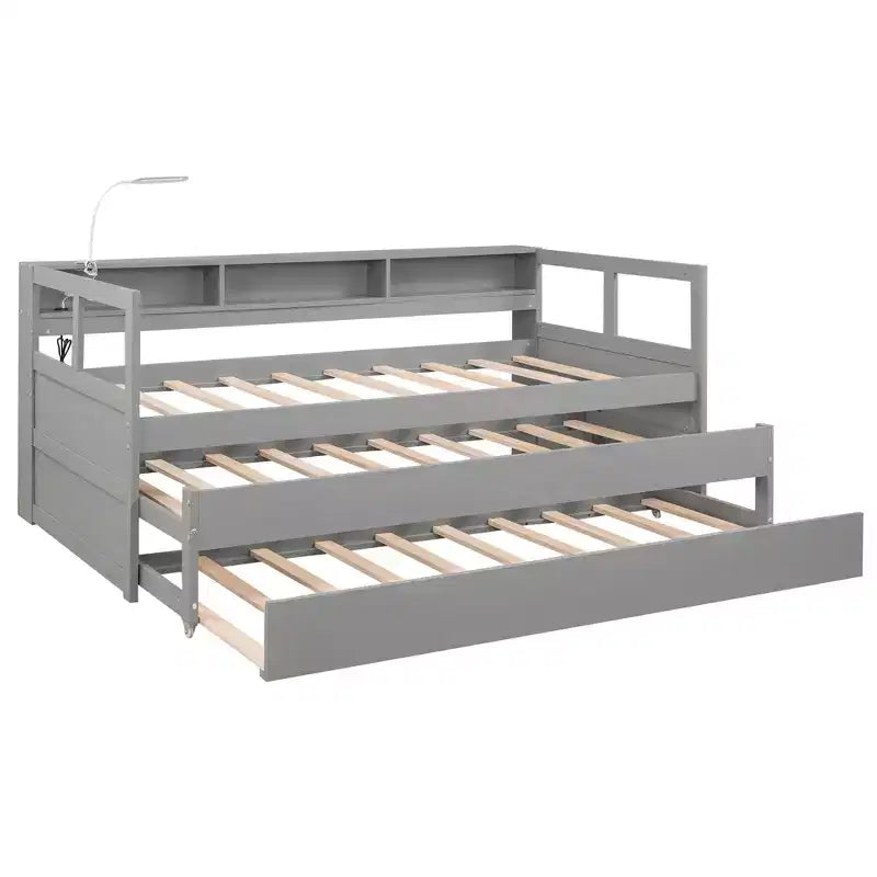 Whisen Twin XL Daybed in Legno con 2 Letti Estraibili, 3 Vani portaoggetti, 1 Luce Gratuita e USB per la Ricarica