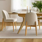 Set da pranzo da 7 pezzi, tavolo allungabile 78-96 con base a cavalletto e sedie imbottite con gambe in legno massello-Panipeachy