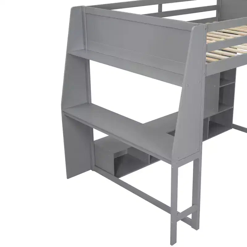 Letto a soppalco da gaming Whisen Wood, formato singolo, con scrivania, mensole multi-storage, LED e un appendiabiti