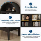 Mobile Contenitore, Nero/Bianco, Stile Arco, Singolo, Alto 71 con Luci a LED e Ante in Vetro