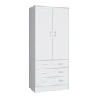 Armadio moderno a due ante con 3 cassetti e 1 bastone appendiabiti per camera da letto