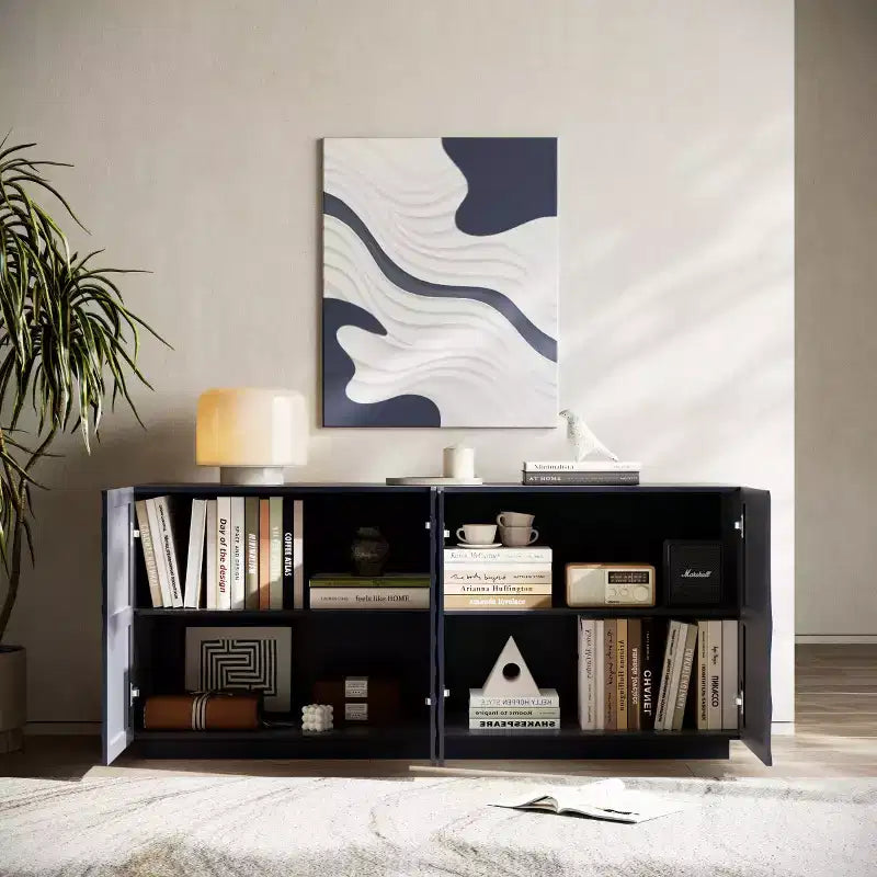 59 Modern Spiral Madia Buffet, Mobile Contenitore a Basso Profilo da Ingresso con Ante a Ondulazione 3D