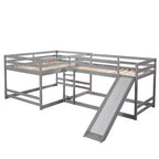 Letto a castello a L per 4 bambini, letto a castello quadruplo con scivolo, struttura in legno full e twin per cameretta dormitorio