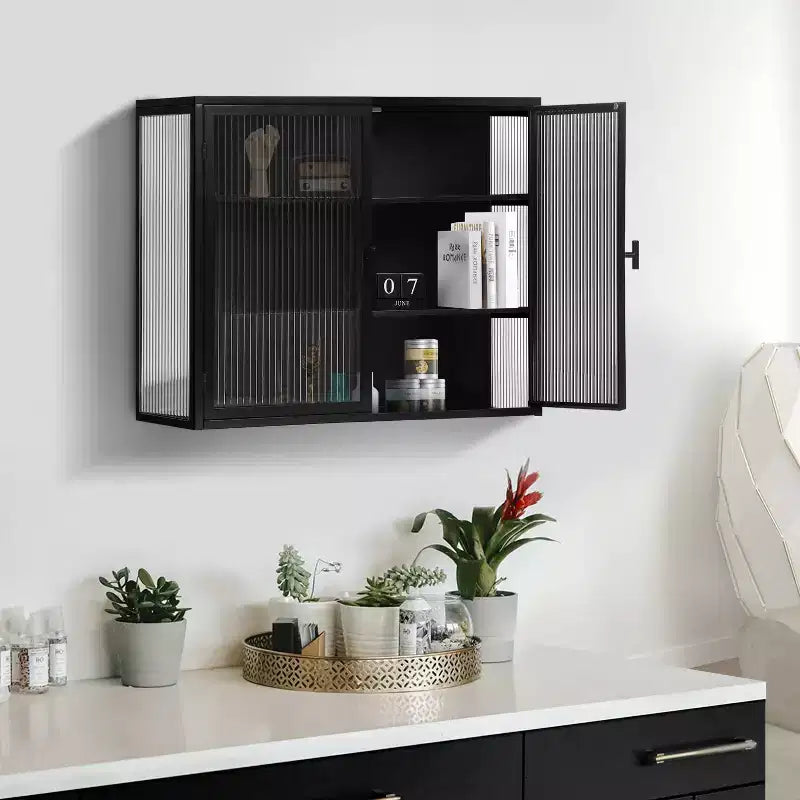 Pensile Okak Modern a 2 ante con 3 ripiani e ante in vetro per ingresso/sala da pranzo/soggiorno/cucina