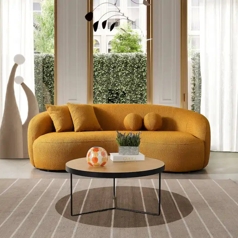 Divano curvo Blaine in tessuto Bouclé di lusso, stile giapponese moderno