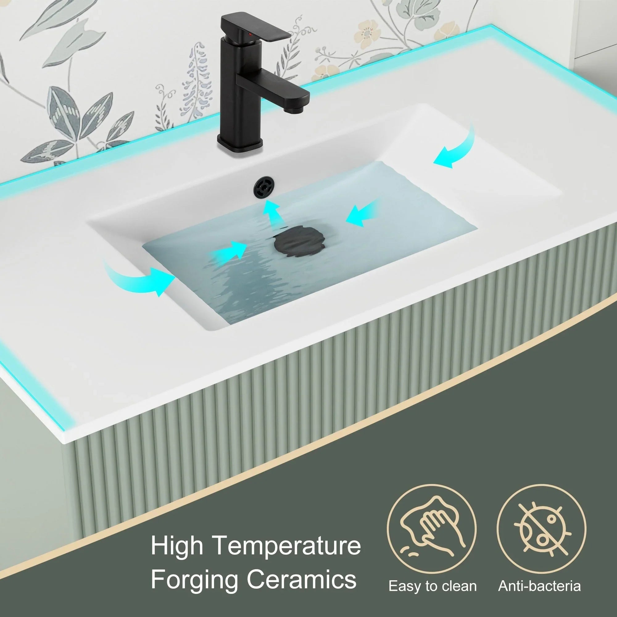 Mobile bagno 30/36/48 Wavy Line con lavabo e rubinetto