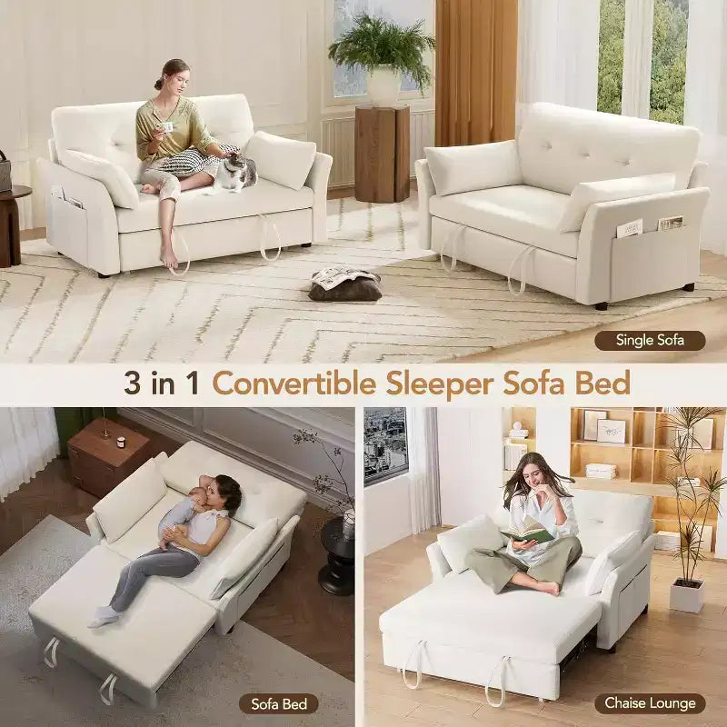 Dyonery Divano Letto Convertibile 3-in-1, Divano Letto Estraibile con Tasca Laterale e Schienale Regolabile, Montaggio Senza Attrezzi, Divanetto Pieghevole
