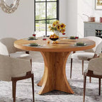 Lantine Tavolo da Pranzo Rotondo da 120 cm per 4-6 persone, Tavolo da Cucina Stile Rustico con Base a Piedistallo, Tavolino da Pranzo per Sala da Pranzo, Soggiorno, Marrone