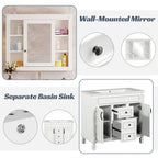 Mobile Bagno Moderno da 90cm con Lavabo Integrato e Specchiera, 2 Ante e 2 Cassetti