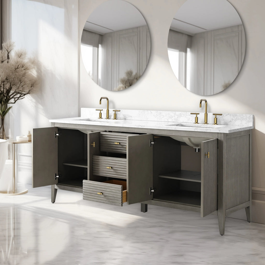 Mobile lavabo doppio Vanity Art 72 per bagno con piano in marmo composito