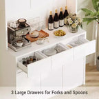 Mobile dispensa da cucina da 71 pollici, mobile dispensa con luci a LED e prese di corrente, mobile buffet con supporto per microonde, ripiani regolabili