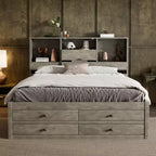 Letto a piattaforma Queen Size con ripiano portaoggetti e 8 cassetti, facile da montare