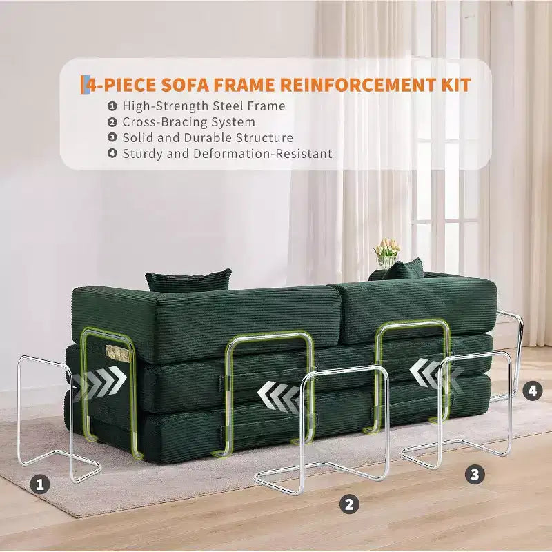 Divano Letto Convertibile 5-in-1, Divano Letto Modulare in Velluto a Coste da 78,8 Pollici con Struttura Robusta, Futon Multifunzionale per Piccoli Spazi, Soggiorno e Camera degli Ospiti