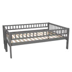 Letto a Castello Triplo Full Over Full con Scaletta Convertibile e Scivolo, Letto Triplo con Sponde di Protezione, Bianco/Grigio/Espresso - ModernLuxe