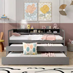 Whisen Twin XL Daybed in Legno con 2 Letti Estraibili, 3 Vani portaoggetti, 1 Luce Gratuita e USB per la Ricarica