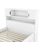 Letto a piattaforma Twin/Full Size Captain con 4 cassetti e mensole portaoggetti, struttura letto in legno massello con testiera libreria contenitore