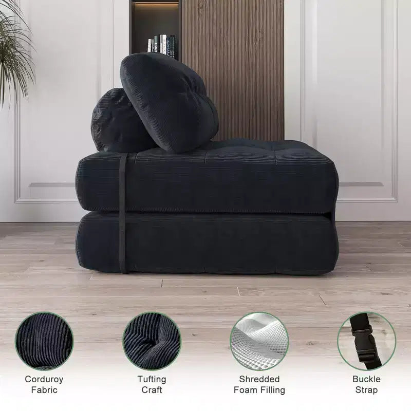 Divano Letto Futon Pieghevole in Velluto a Coste, Sedia Convertibile da Pavimento con Cuscino e Supporto per la Schiena