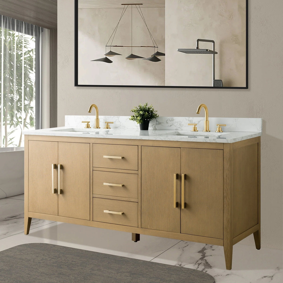 Mobile lavabo doppio Vanity Art 72 per bagno con piano in marmo composito