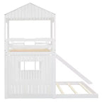 Letto a castello in legno Luxystar Twin Over Full con casetta da gioco, scivolo e sponde di protezione