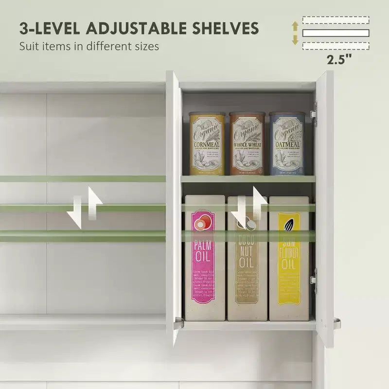 71 Armadio dispensa da cucina, mobile contenitore alto con supporto per microonde, credenza da cucina moderna, 3 ripiani regolabili per soggiorno, sala da pranzo