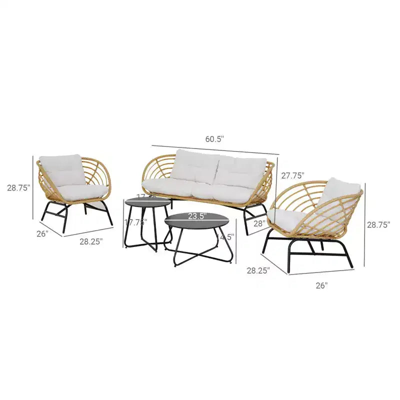 GRANDPATIO Set da 5 pezzi per esterno con divanetto in vimini