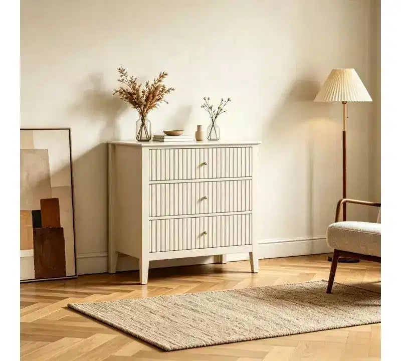 Cassettiera Heynemo a 3 Cassetti, Comodino in Legno Verniciato Alto 76 cm con Contenitore, Ampio Cassettone Moderno con Guide a Sfera